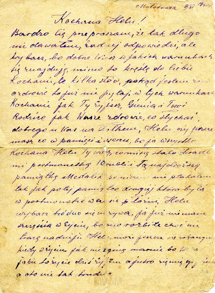 KKE 3504.jpg - List, Tomasz Zalewskiego do Heleny Rutkowskiej z Syberii , Mołotowsk, 1940 r.